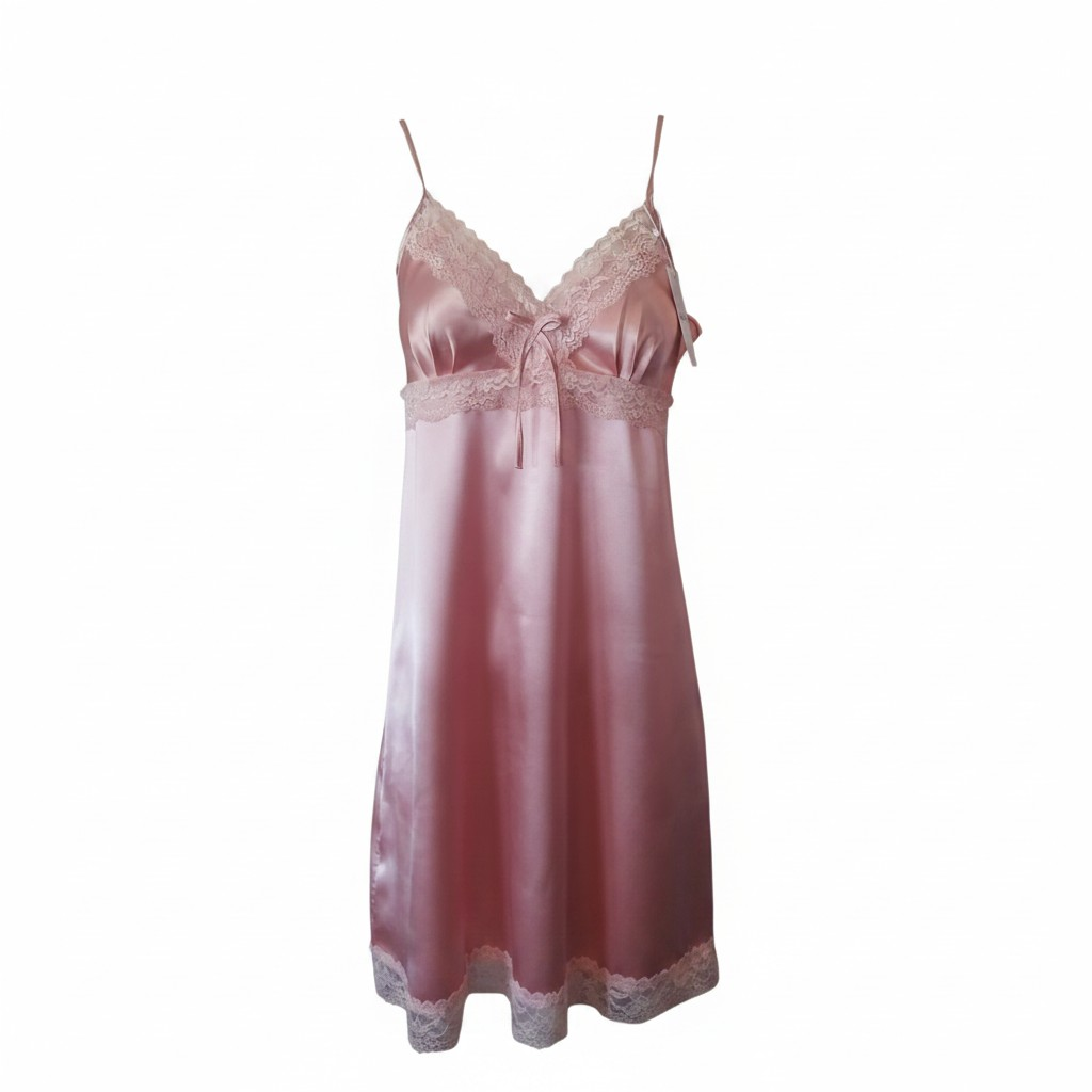 Nuisette en Satin Corail Rose & Dentelle Florale