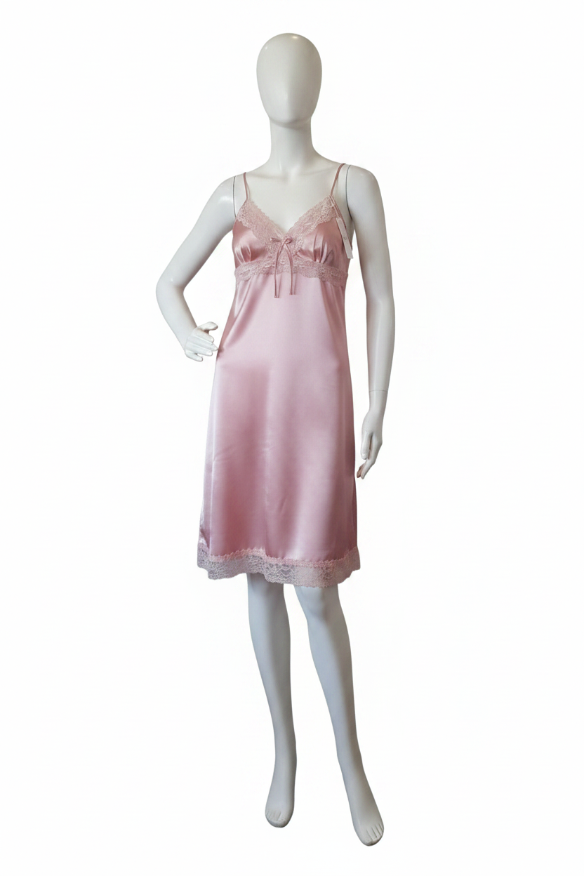 Nuisette en Satin Corail Rose & Dentelle Florale