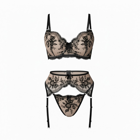 Élégance Nocturne – L’Incontournable Parure en Dentelle Noire