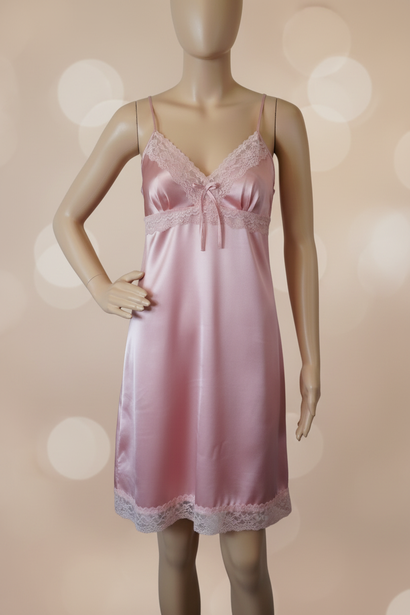 Nuisette en Satin Corail Rose & Dentelle Florale