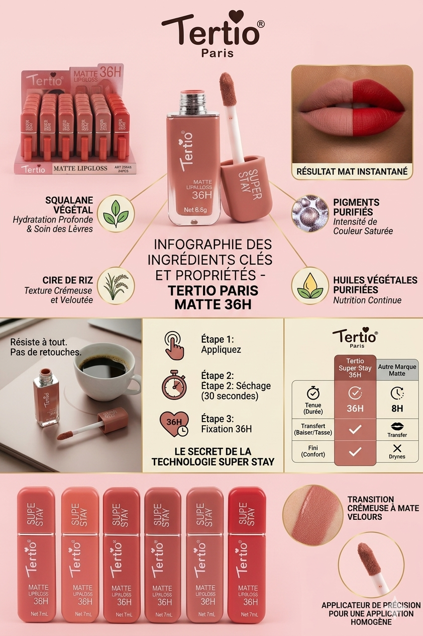 Tertio Paris - Matte Lipgloss Super Stay 36H : La Tenue Irréprochable