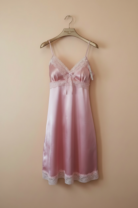 Nuisette en Satin Corail Rose & Dentelle Florale