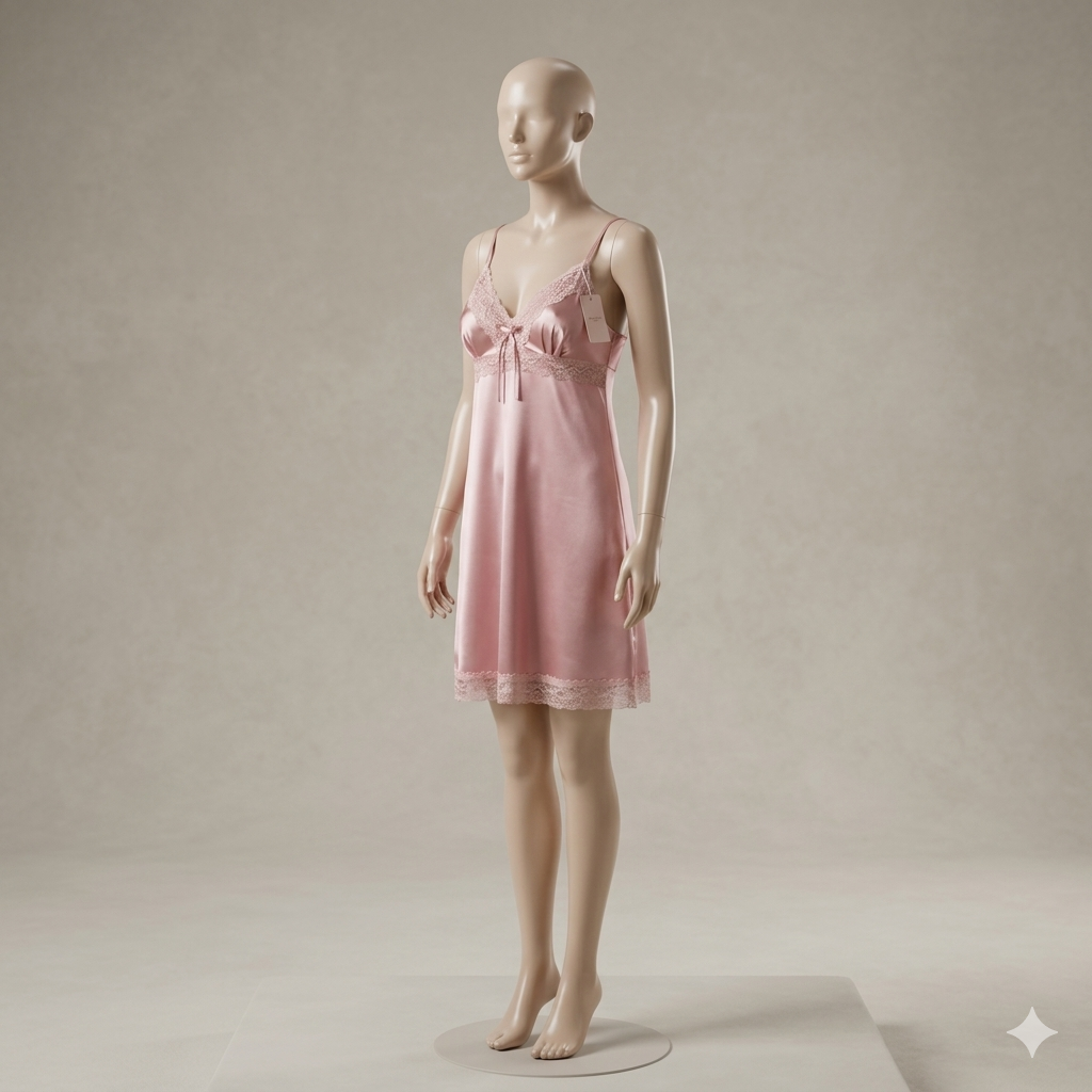 Nuisette en Satin Corail Rose & Dentelle Florale